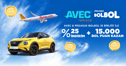 Pegasus BolBol & AVEC İş Birliği ile liste fiyatları üzerinden %25 indirim ve 15.000’e varan BolPuan ile AVEC’te özgürce keşfetmenin keyfini sürün!